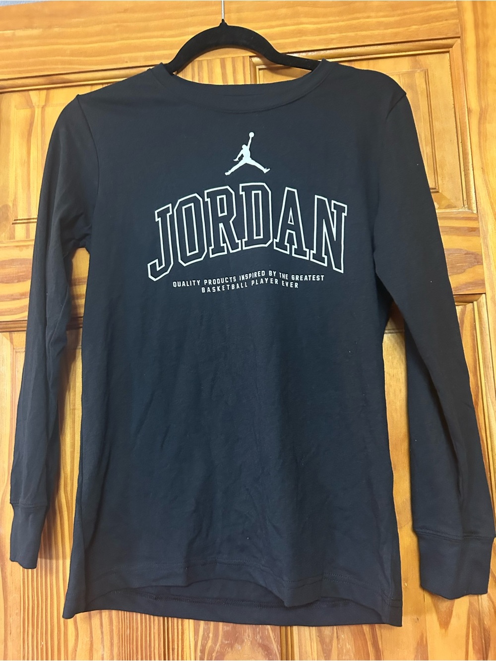 Jordan Kids Long-Sleeve Logo Tee in Black with White Print